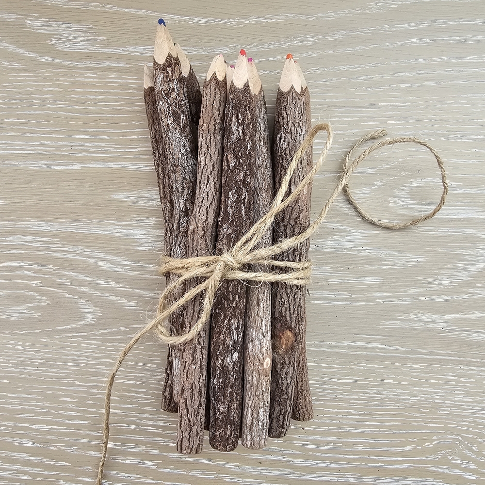 Set of 12 wood colored pencils Woodland Rustic Colored Pencils